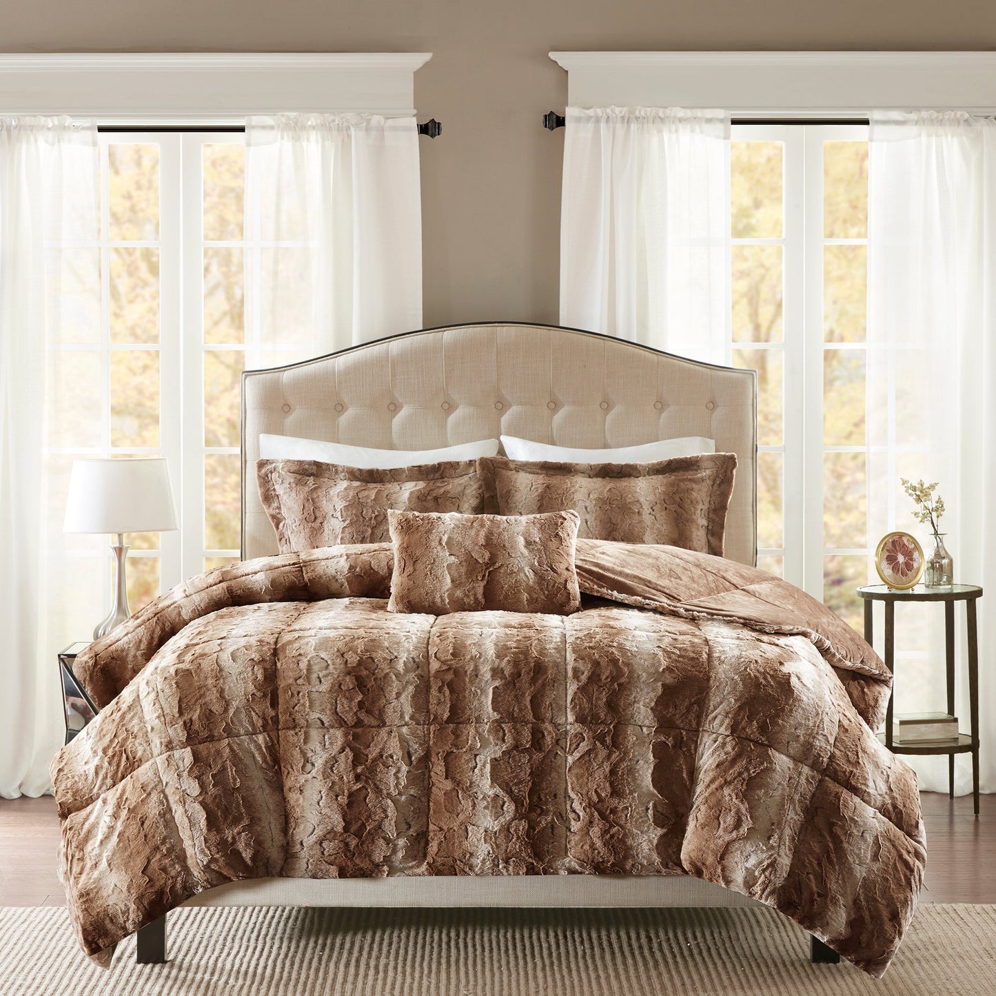 Marselle Faux Fur Comforter Set Snow Leopard