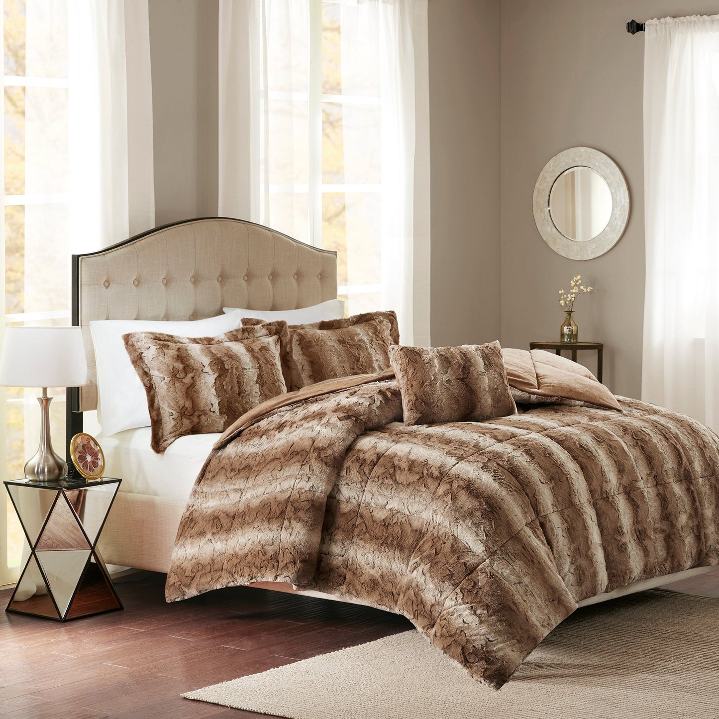 Marselle Faux Fur Comforter Set Snow Leopard