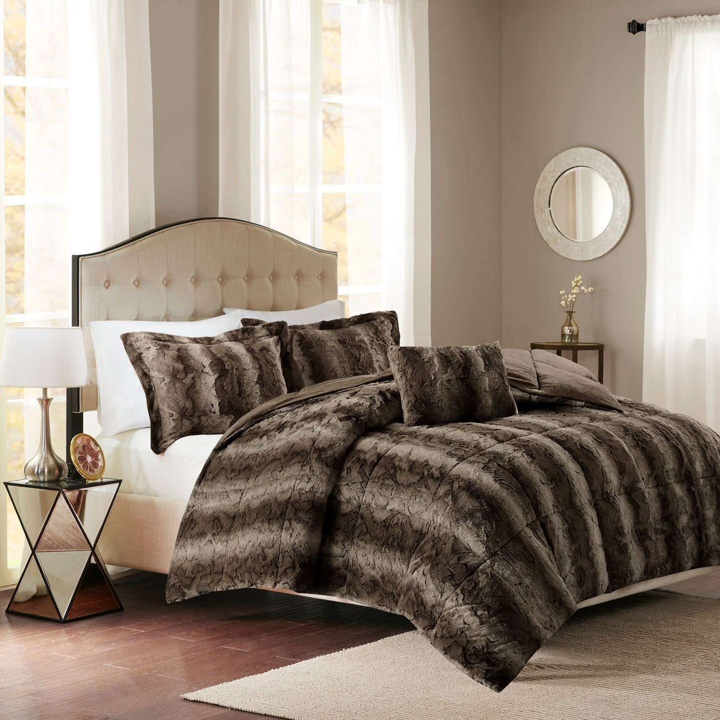 Marselle Faux Fur Comforter Set Snow Leopard