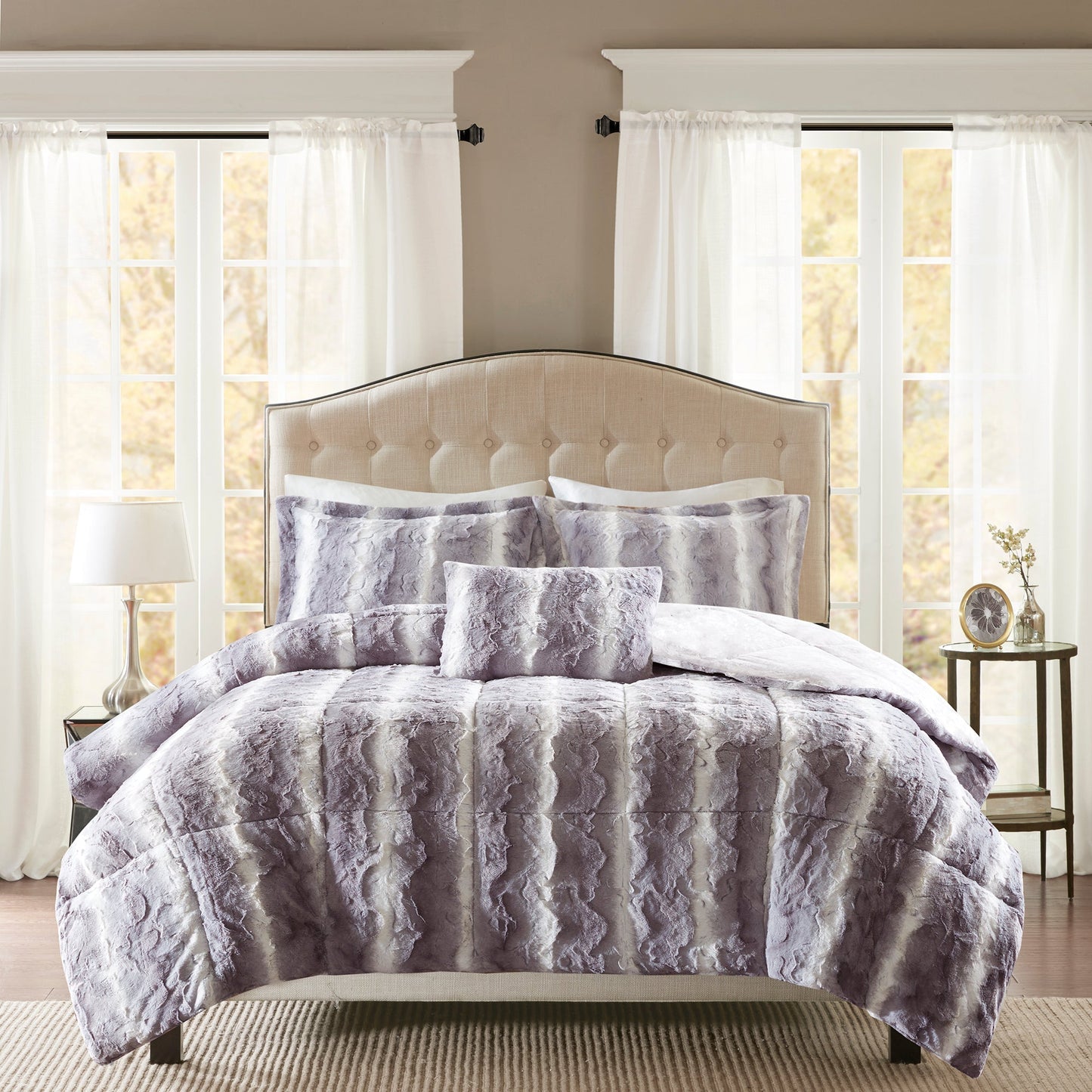 Marselle Faux Fur Comforter Set Snow Leopard