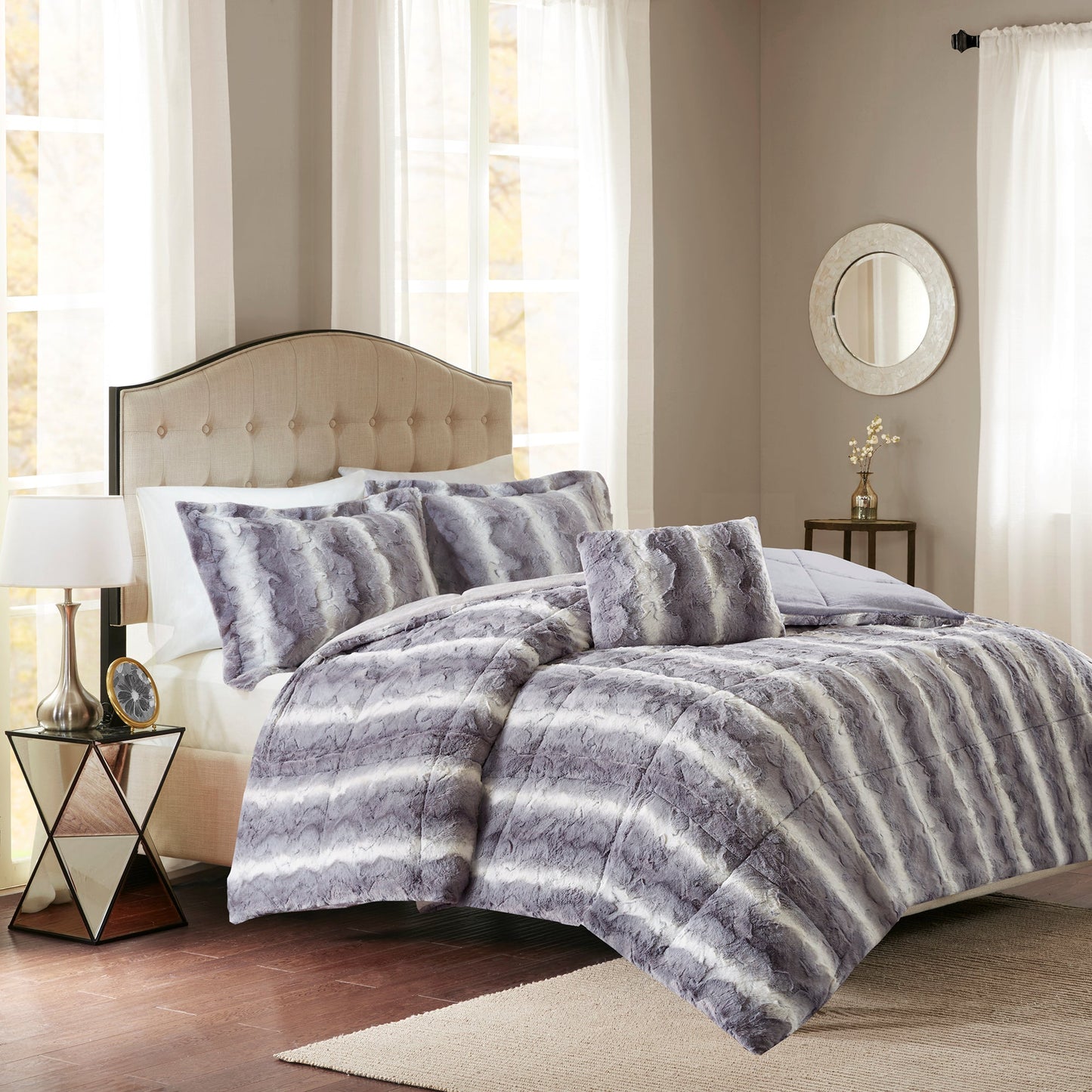 Marselle Faux Fur Comforter Set Snow Leopard