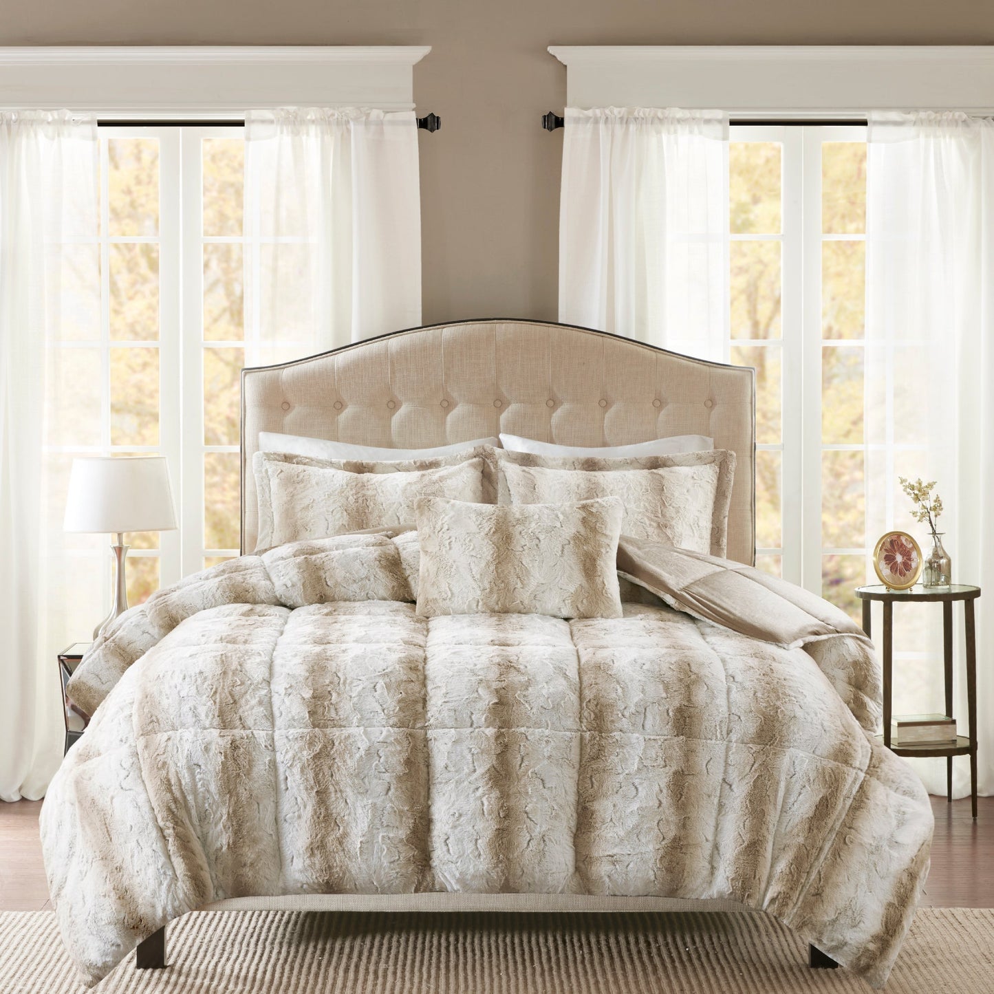 Marselle Faux Fur Comforter Set Brown