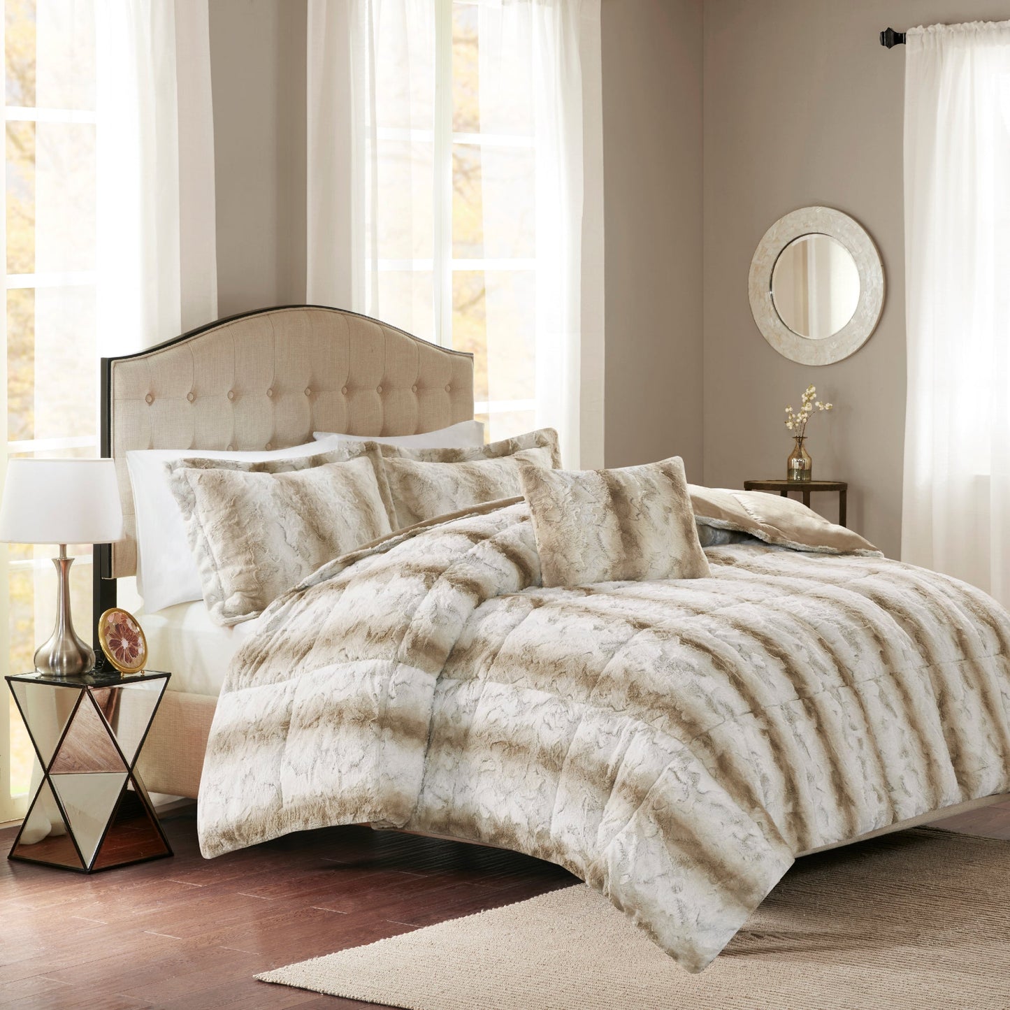 Marselle Faux Fur Comforter Set Snow Leopard