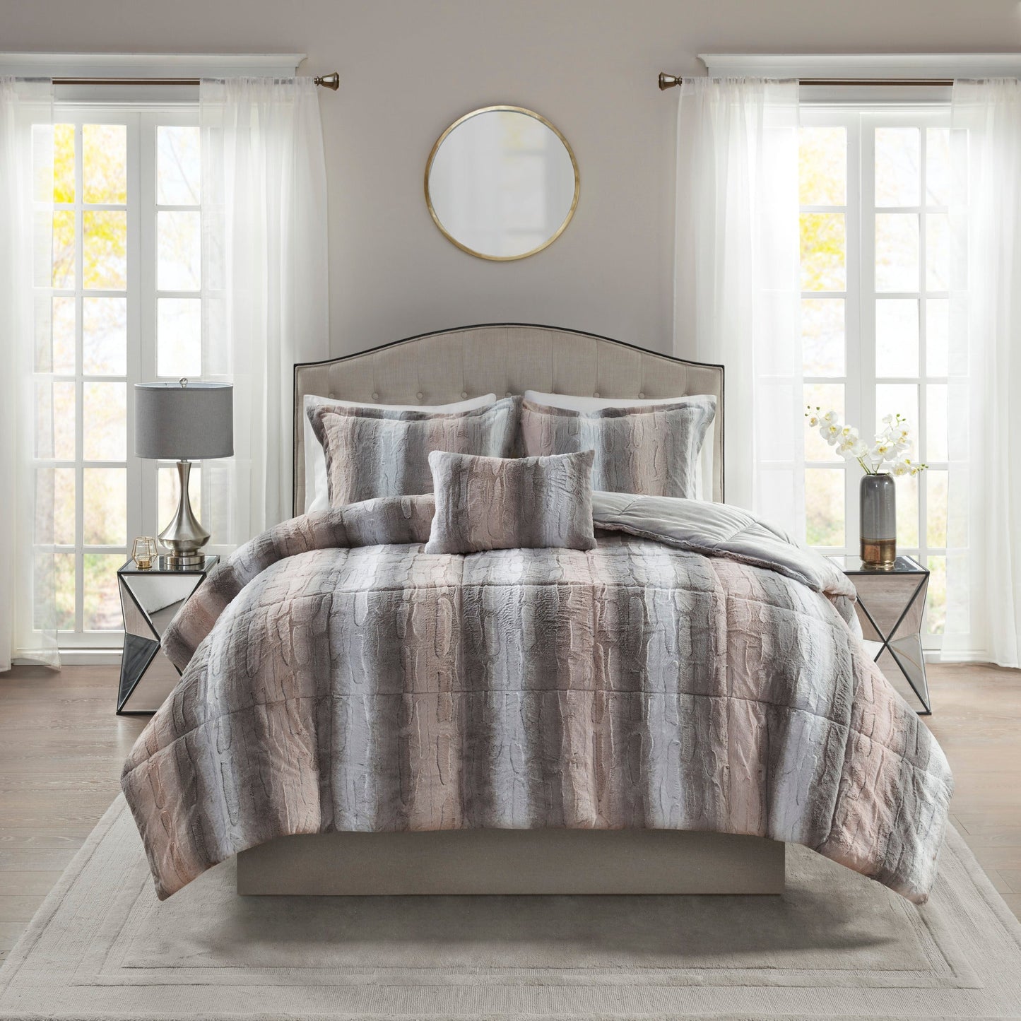 Marselle Faux Fur Comforter Set Brown