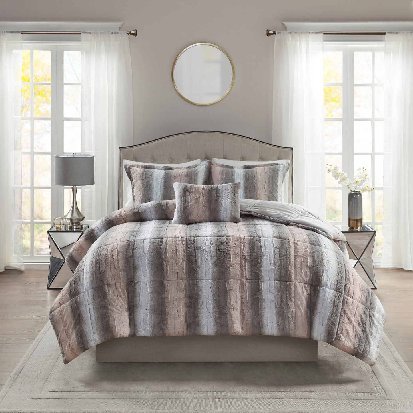 Marselle Faux Fur Comforter Set Grey