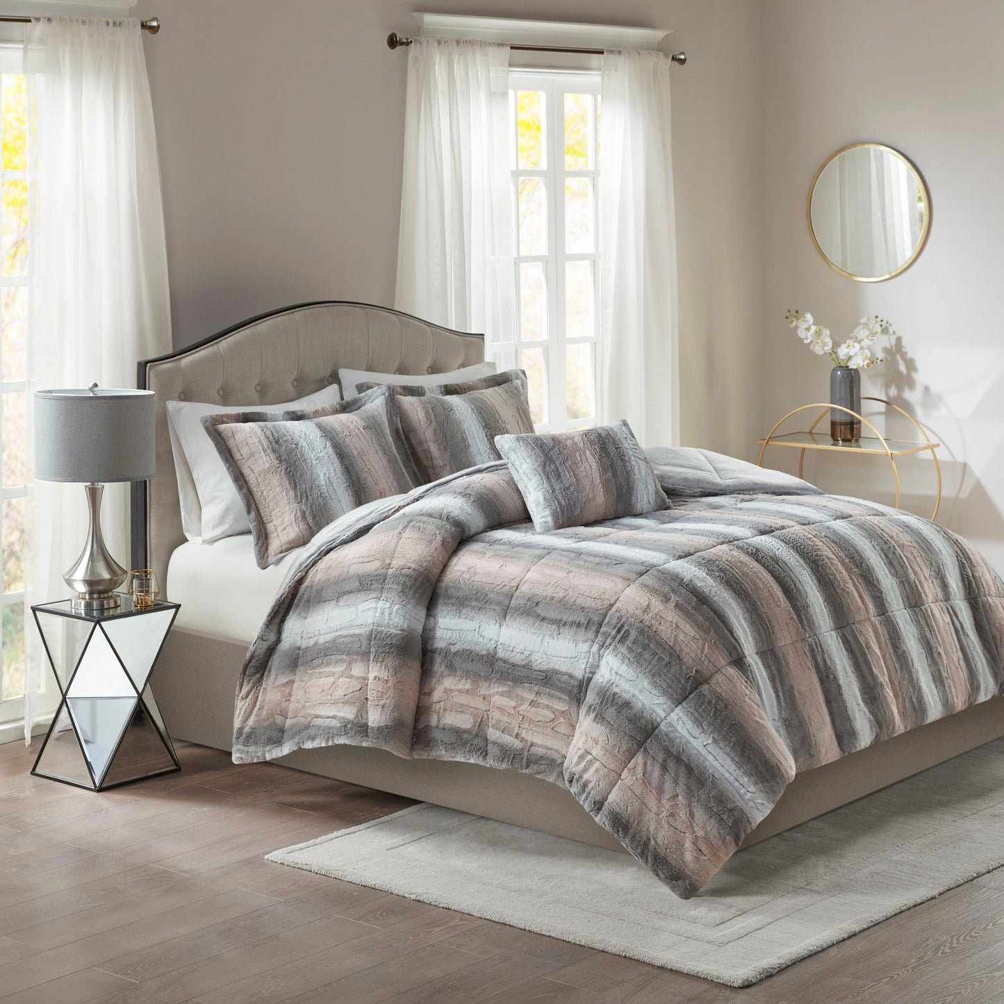 Marselle Faux Fur Comforter Set Snow Leopard