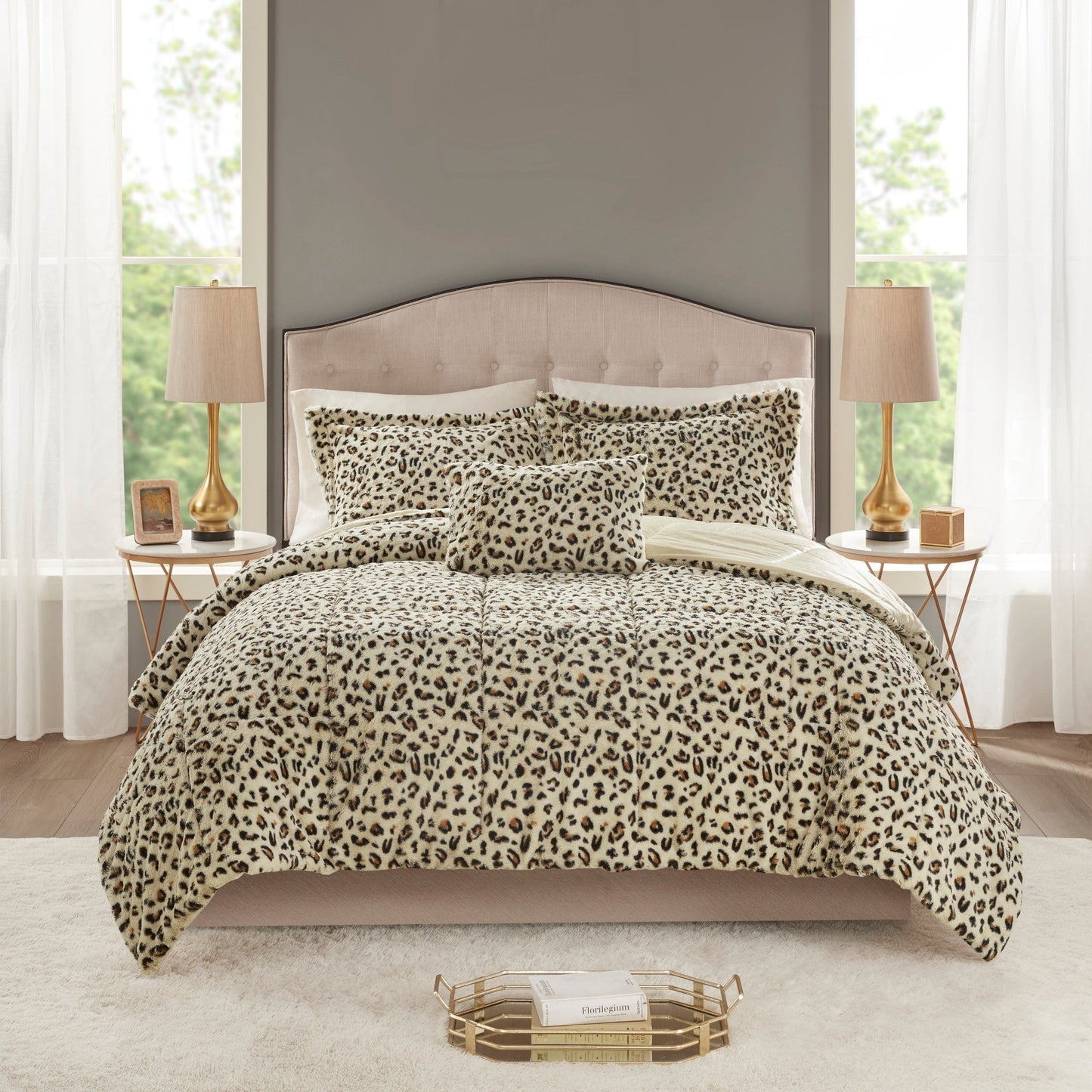 Marselle Faux Fur Comforter Set Snow Leopard