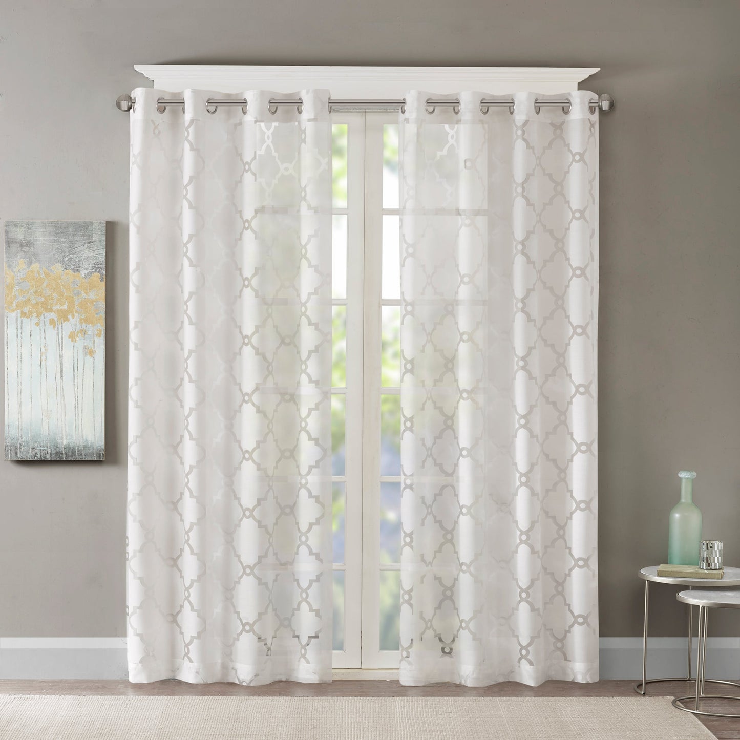 Zoe Fretwork Burnout Sheer Curtain Panel Ivory