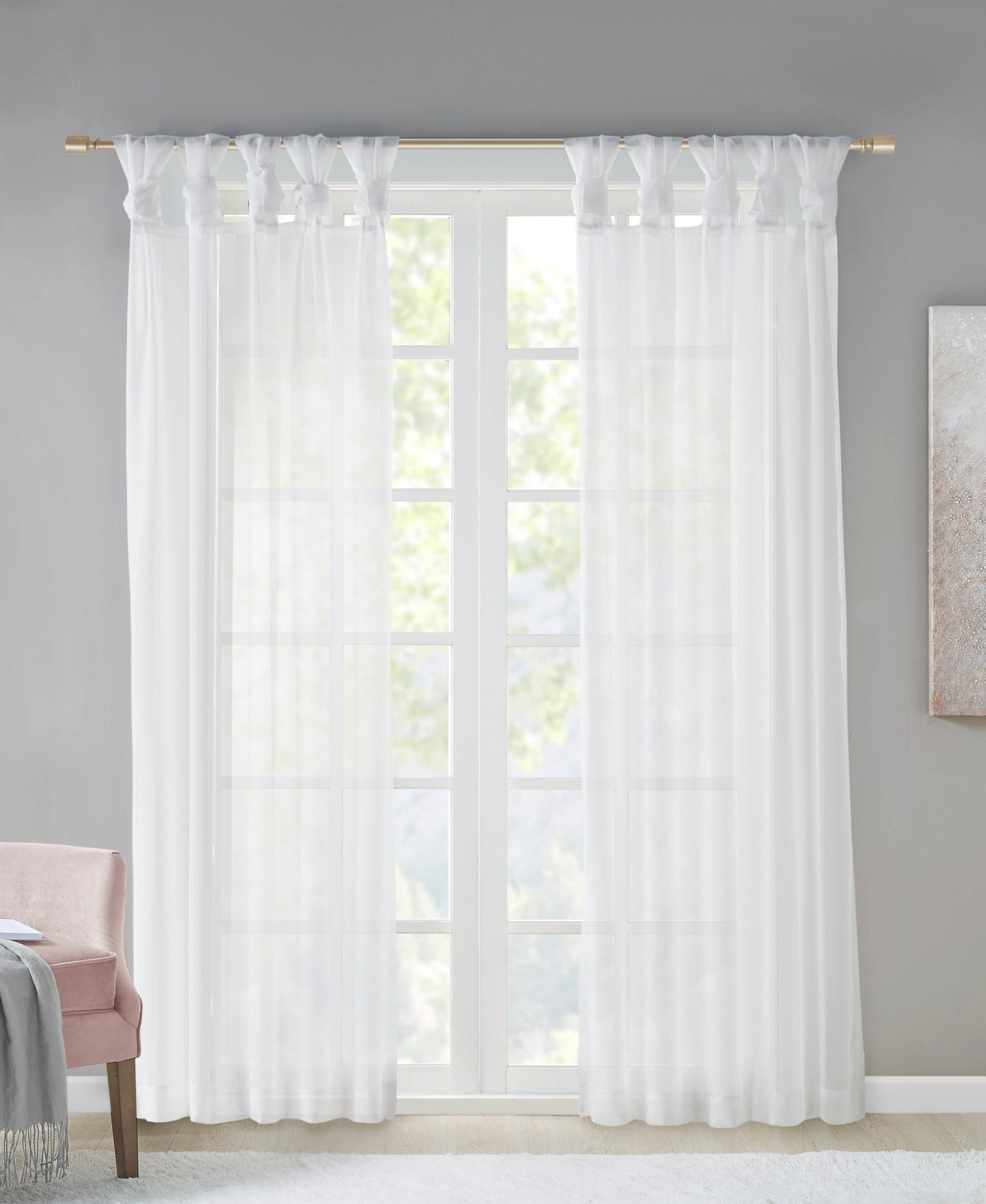 Persis Twisted Tab Voile Sheer Window Pair Ivory