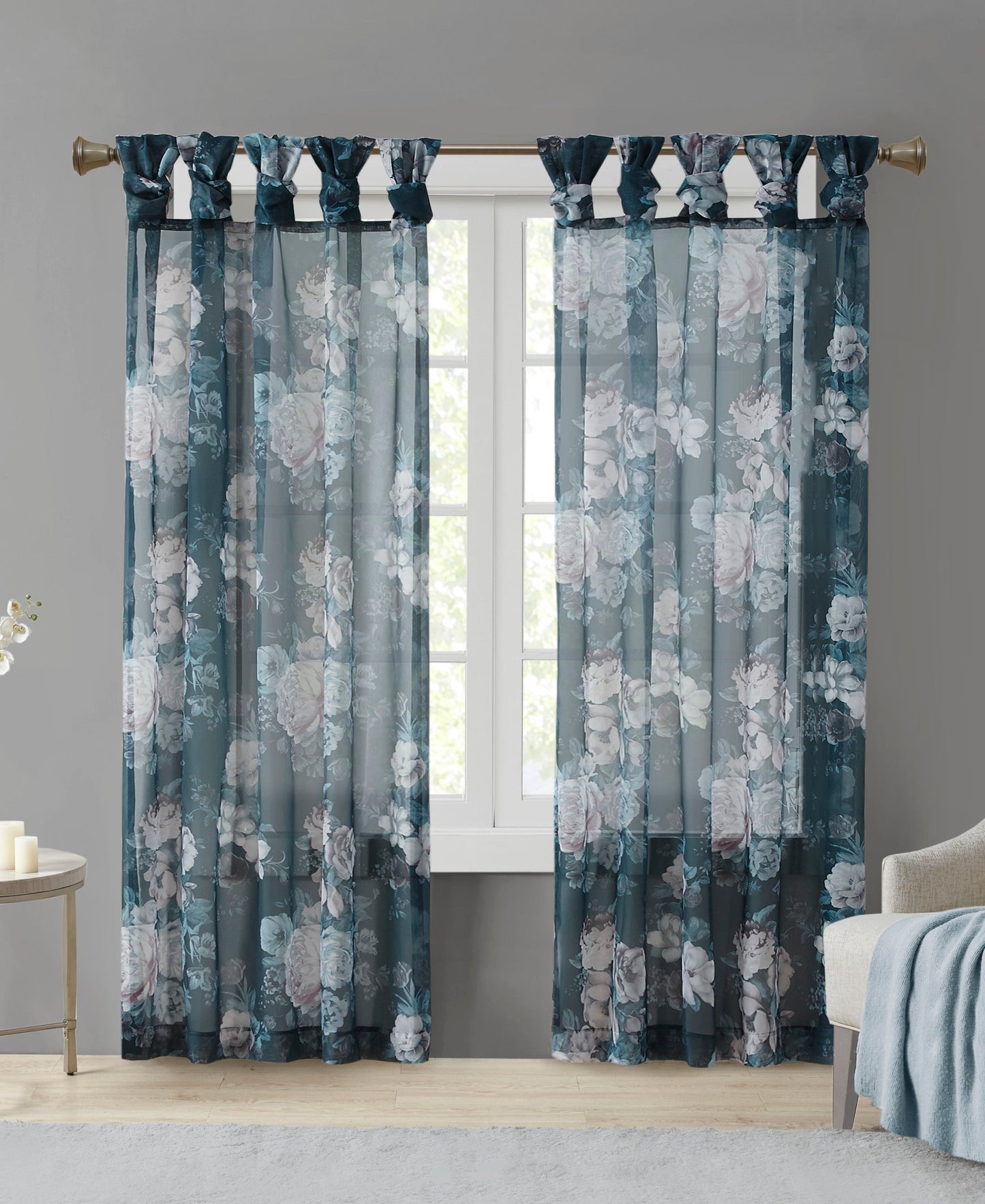 Fleur Rod Pocket Voile Sheer Curtain Stone Grey