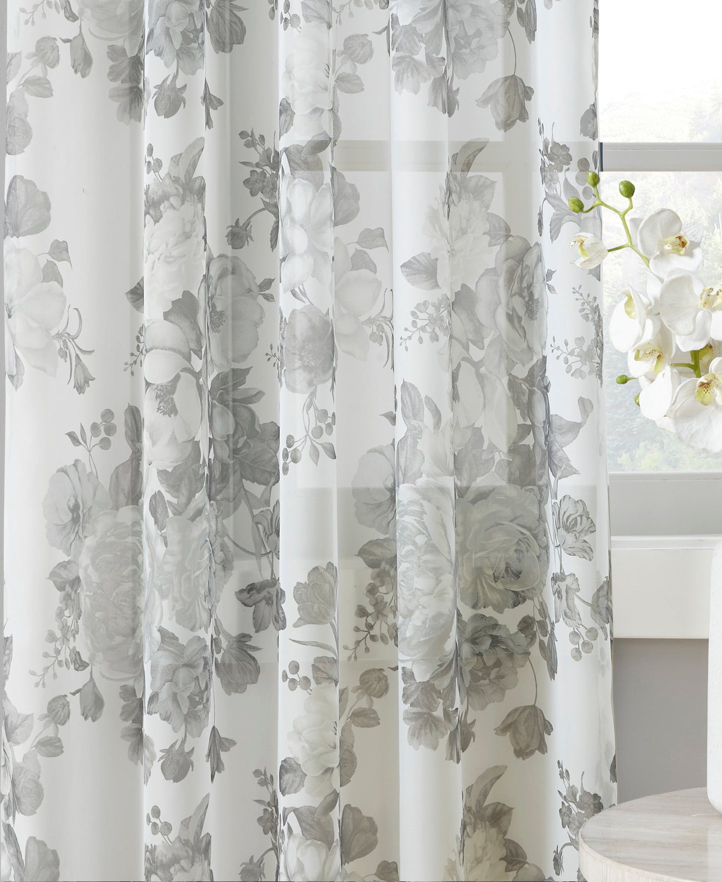 Fleur Rod Pocket Voile Sheer Curtain Stone Grey