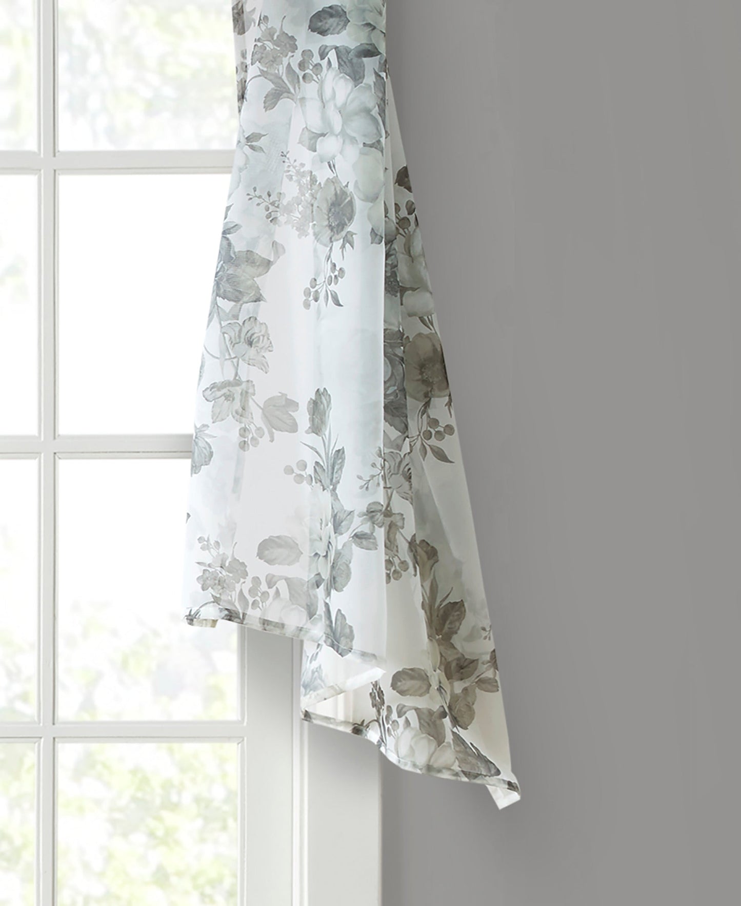 Fleur Rod Pocket Voile Sheer Curtain Stone Grey