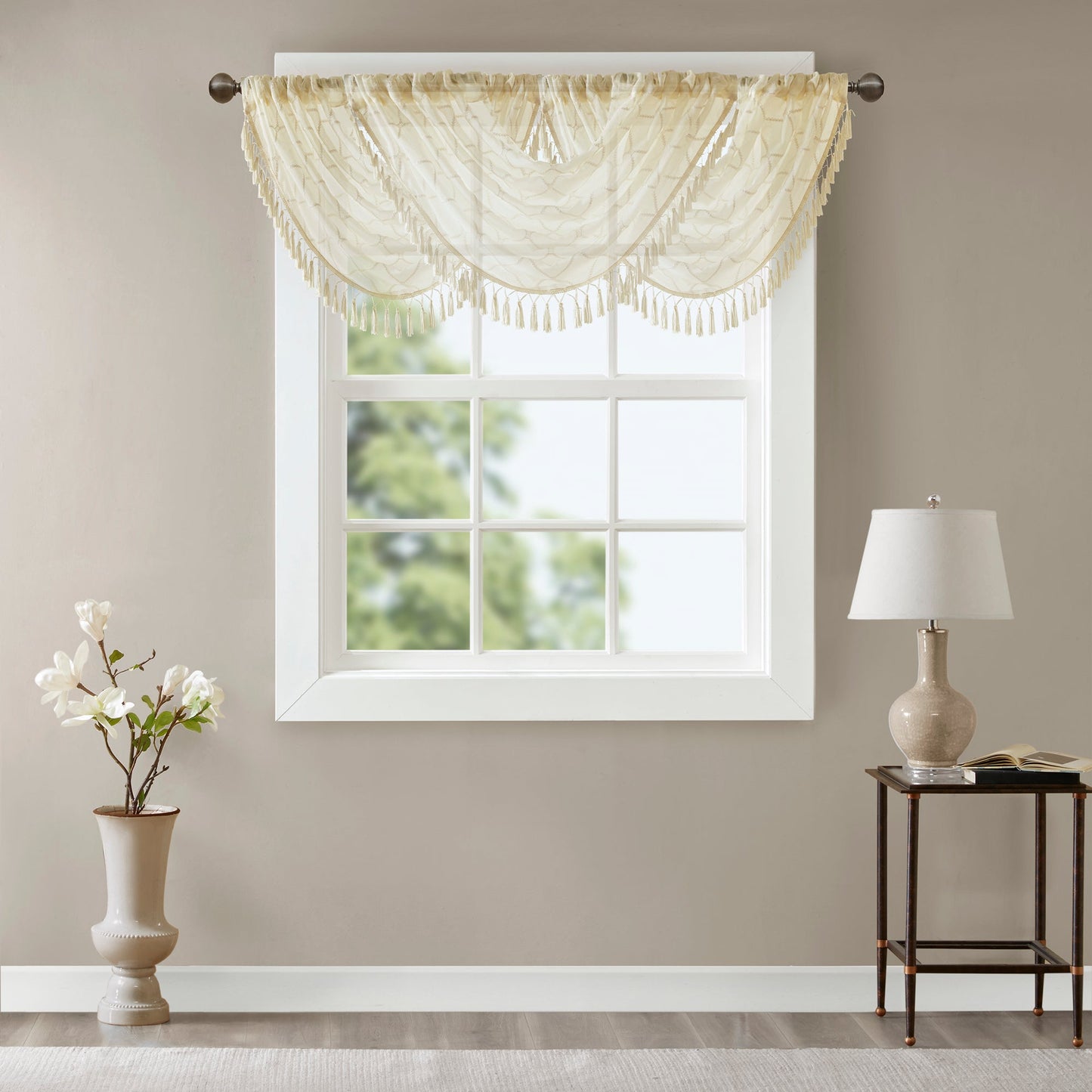 Clarissa Diamond Sheer Embroidered Waterfall Valance