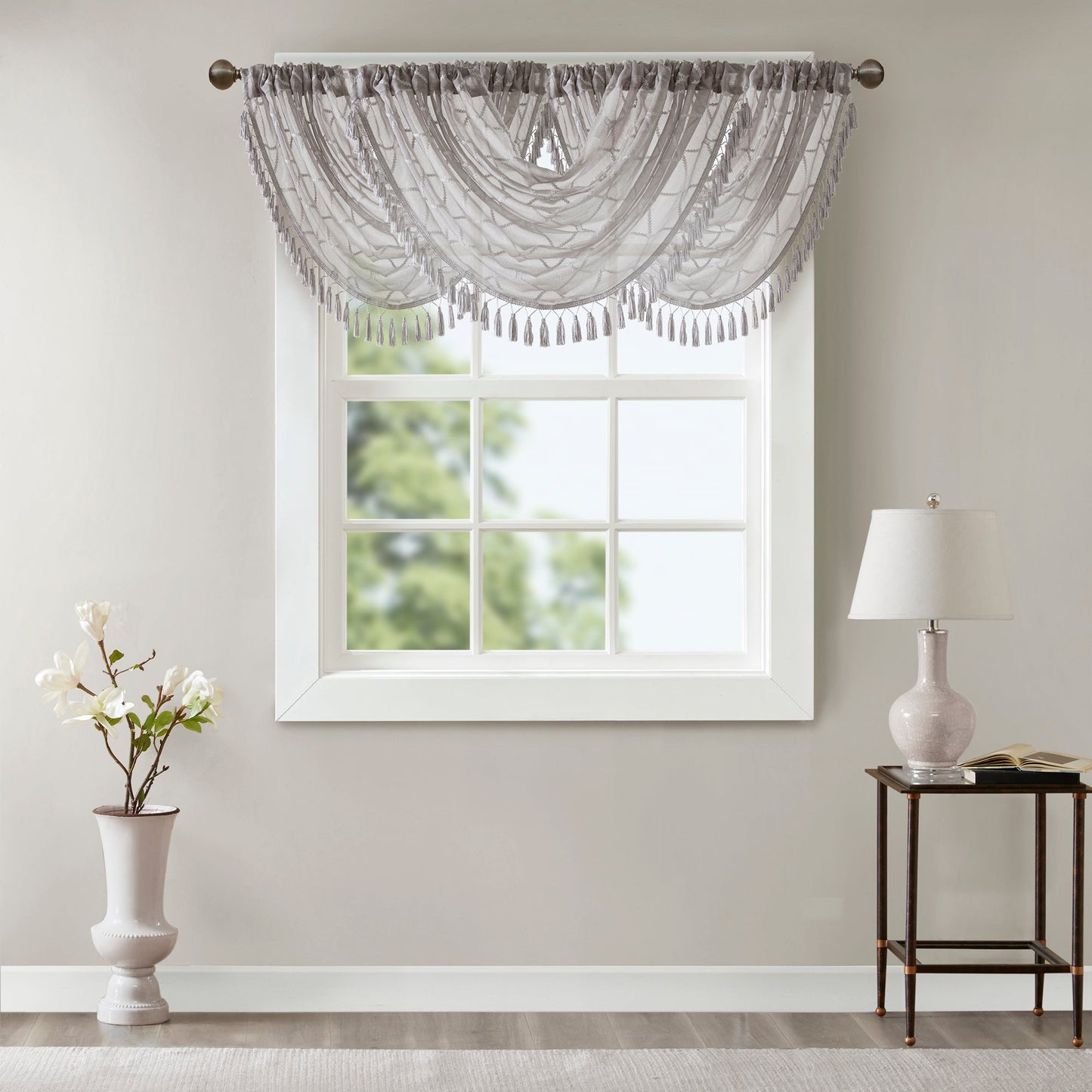 Clarissa Diamond Sheer Embroidered Waterfall Valance