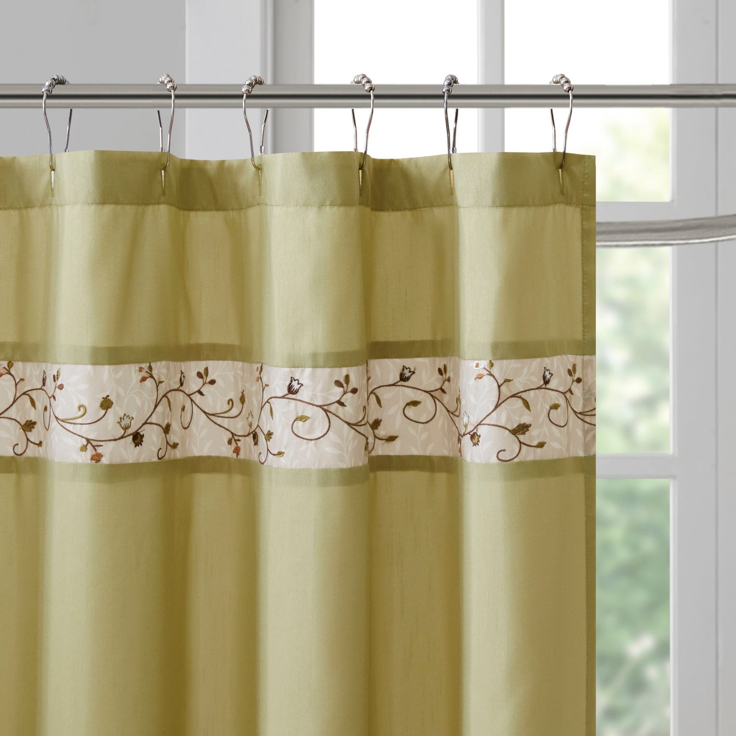 Monroe Faux Silk Embroidered Floral Shower Curtain