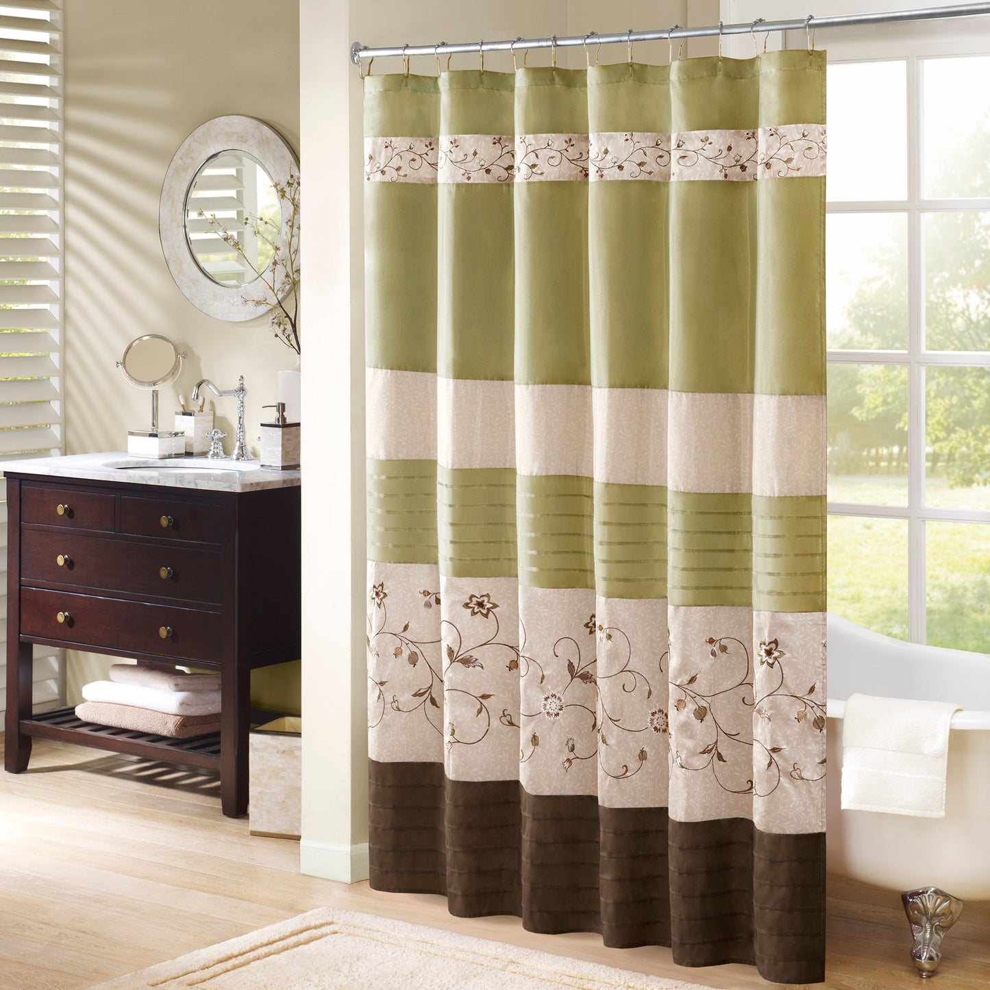 Monroe Faux Silk Embroidered Floral Shower Curtain