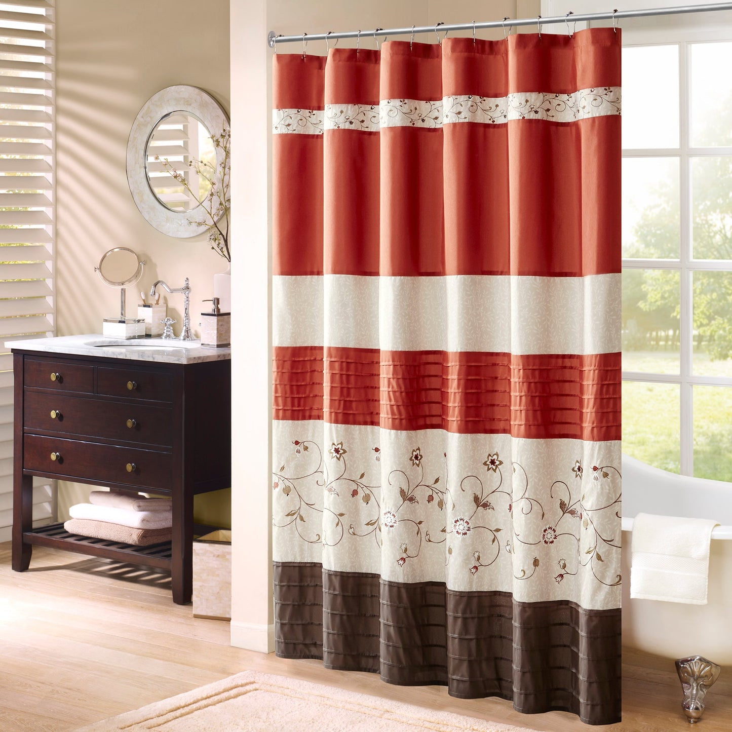 Monroe Faux Silk Embroidered Floral Shower Curtain