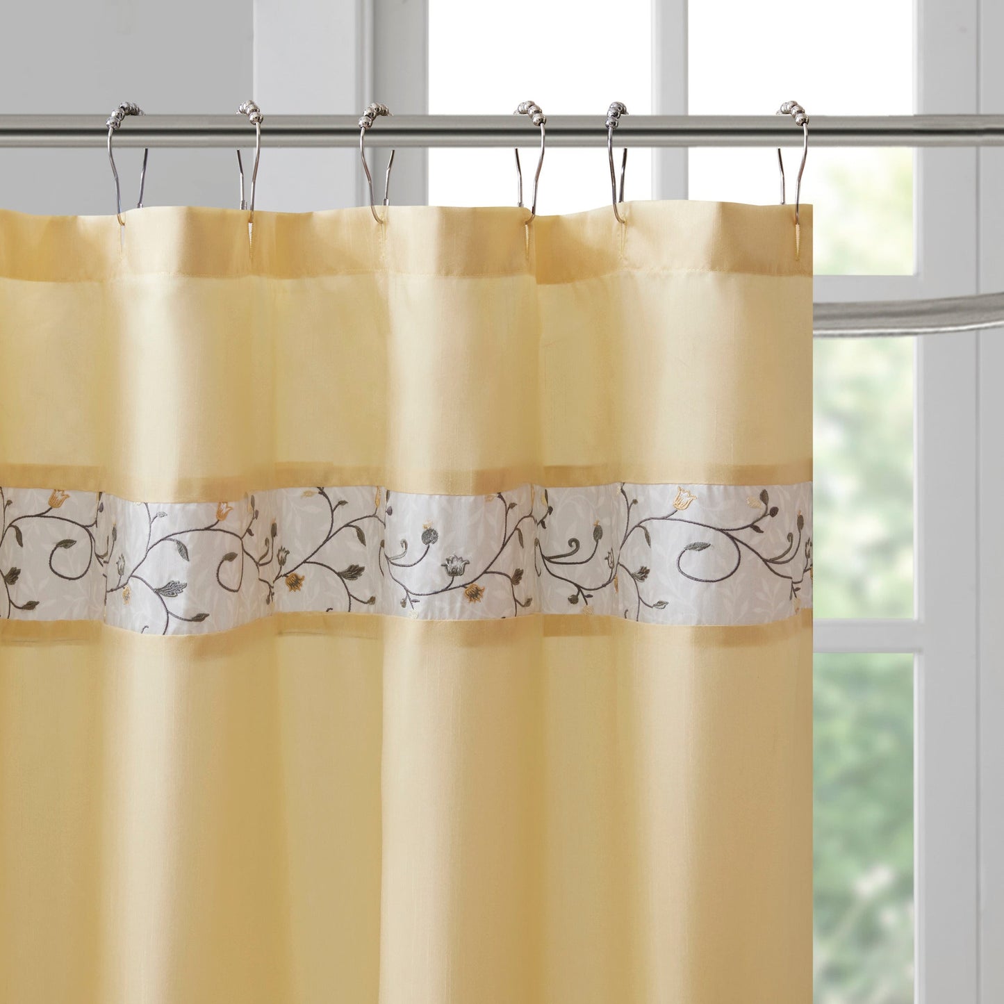 Monroe Faux Silk Embroidered Floral Shower Curtain