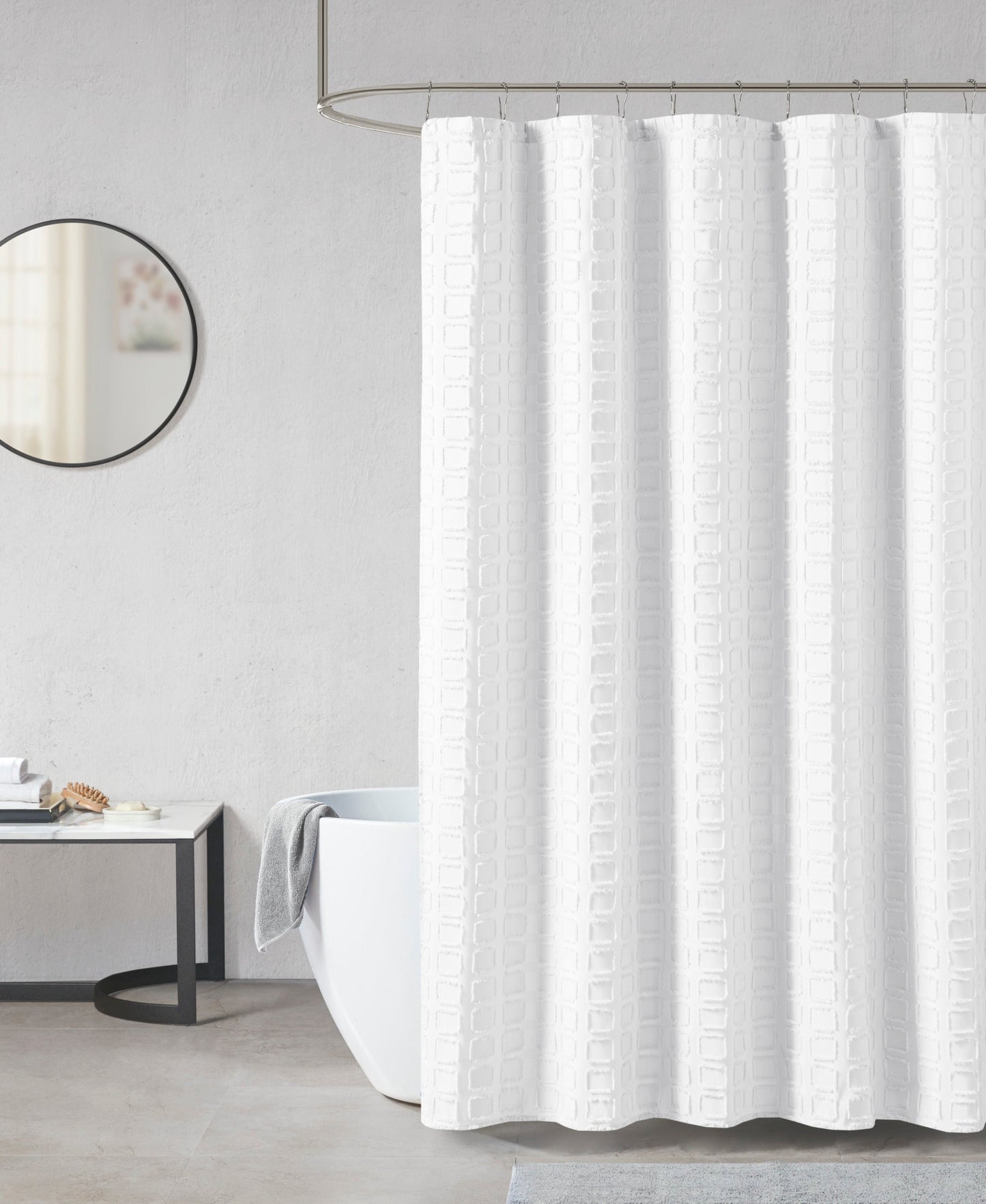 Gridd Woven Clipped Solid Shower Curtain