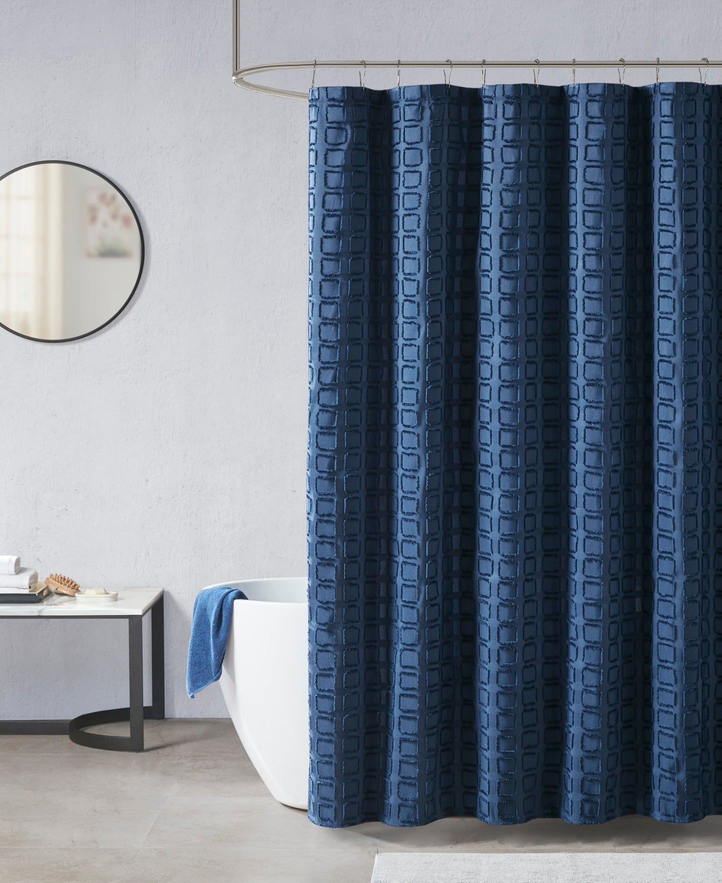 Gridd Woven Clipped Solid Shower Curtain